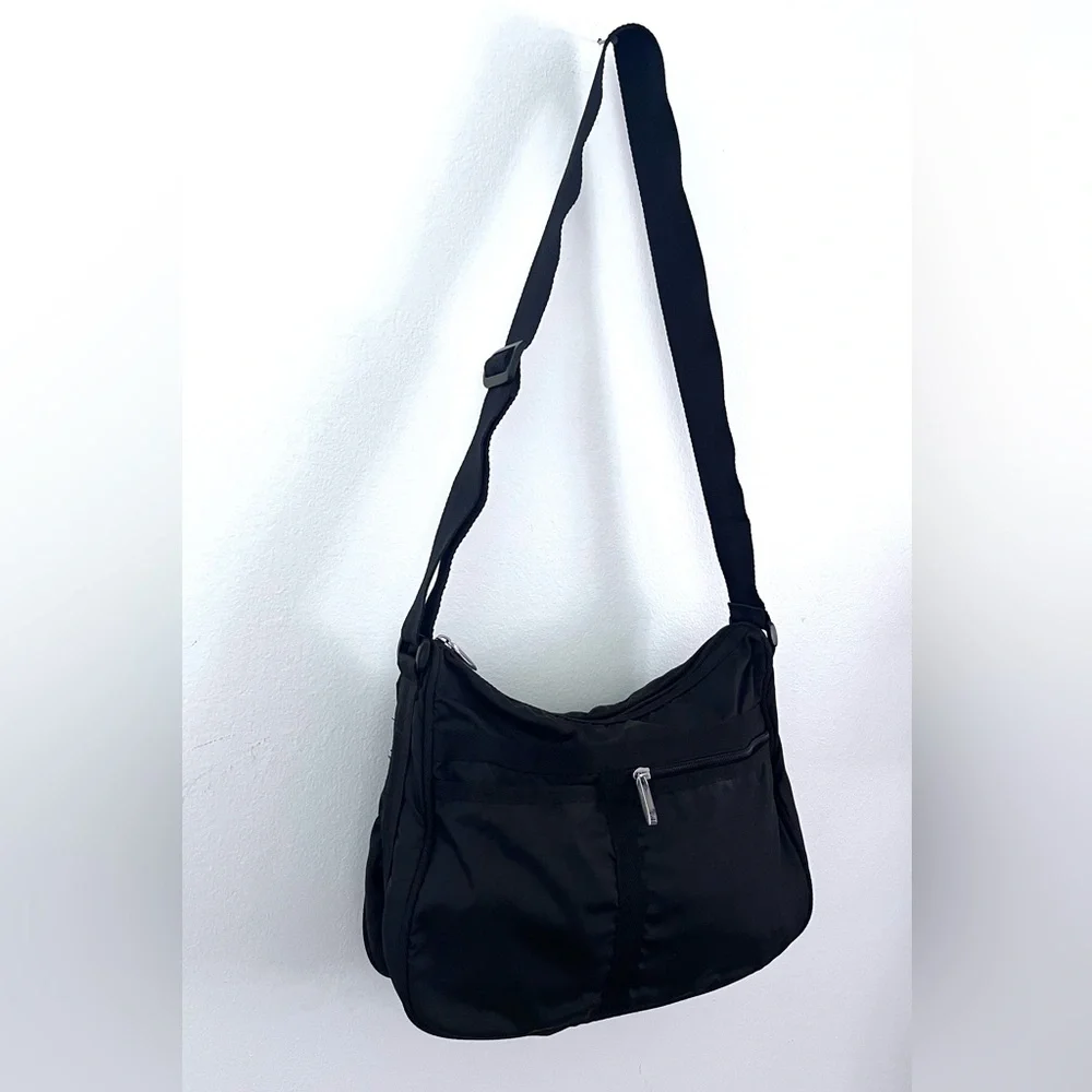 Gal Vintage Crossbody Nylon Black Shoulder Bag Lots of Pockets 90’s Lightweight